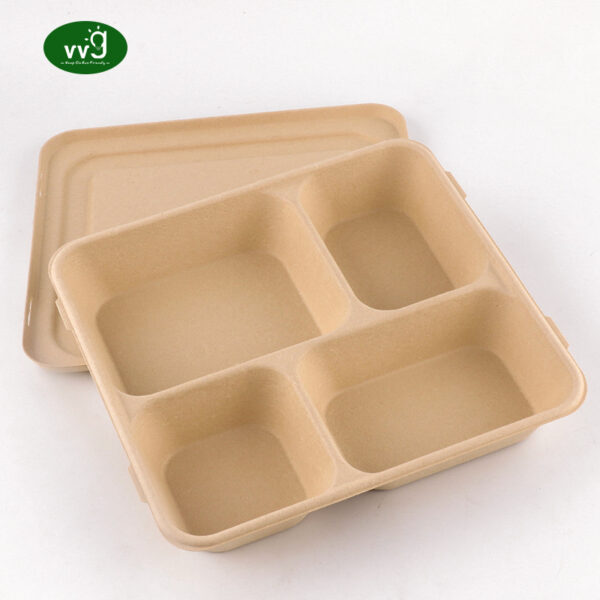 VVG 1000ml 4 Compartment Sugarcane Pulp Takeaway Food Box