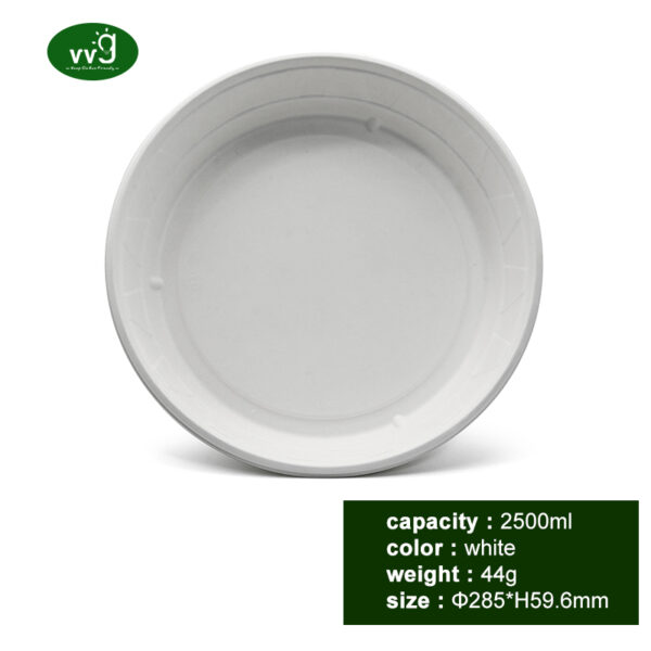 VVG 2500ml Large Eco Friendly Compostable Biodegradable Disposable Bagasse Paper Bowl