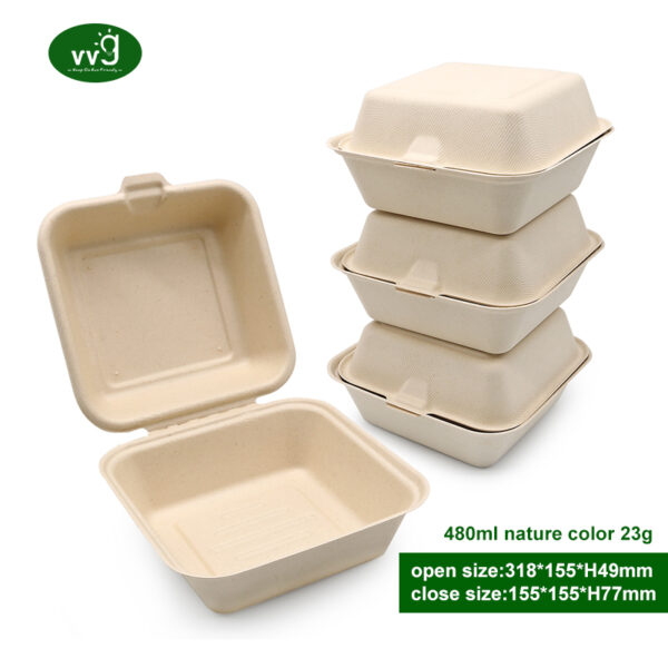 VVG 480ml Biodegradable Sugarcane Pulp Clamshell