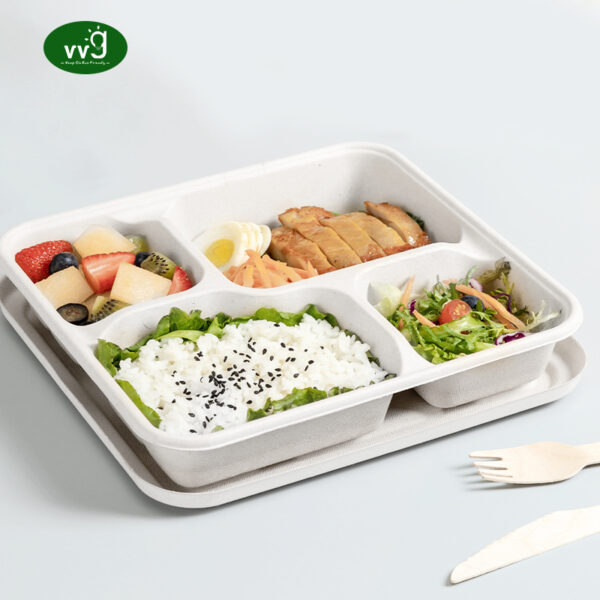 4compartment Bagasse Paper Fiber Compostable Biodegradable Food Tray