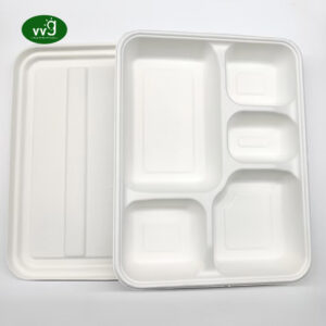 Takeaway sukkerrør bagasse lunsjmatbrett med lokk