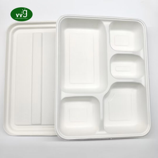 Takeaway sukkerrør bagasse lunsjmatbrett med lokk