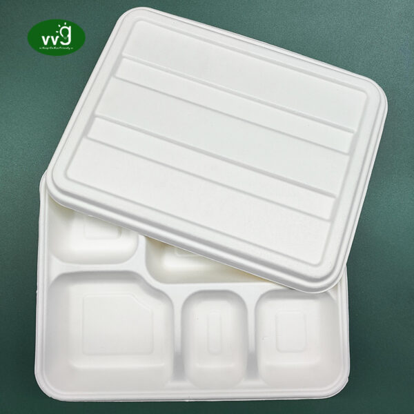 Disposable Plates Sugarcane Bagasse Plate Tray With Lid